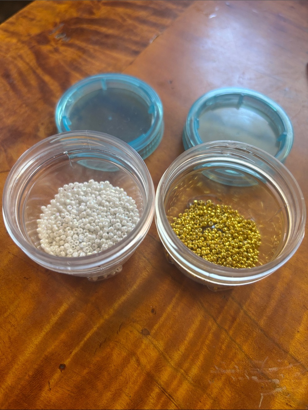 Seed Bead Duo: White and Gold in Small Jars